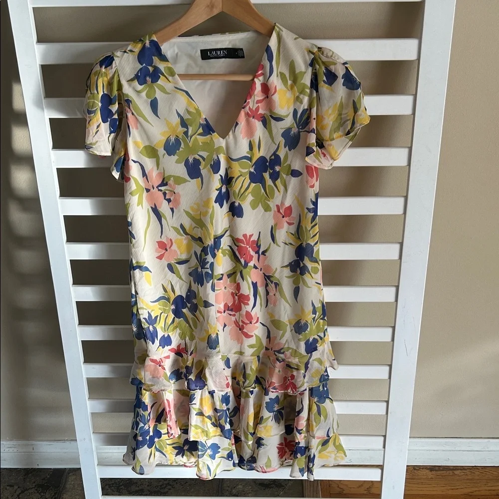 Ralph Lauren Floral Colorful Georgette Drop-Waist Dress Size 4 - Picture 3 of 14